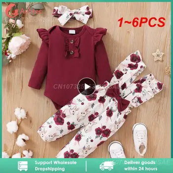 1~6PCS Prowow Haine pentru Copii Tinuta Seturi Maneca Lunga Rosu Salopetă+Florale Salopete Pantaloni+Bentita Copil Nou-născut Naștere Seturi Pentru