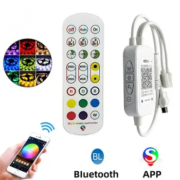2-Port RGB Bluetooth- & nb Voce controller LED Muzica Dimmer 24-Cheie de Control de la Distanță fără Fir de Control APP pentru Benzi cu LED-uri Lumini