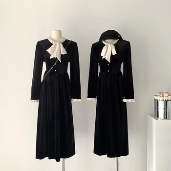 2023 Toamna/Iarna Noi Eleganța franceză Contrast Dantelă în sus Arcul de Moda Rochie de Femei Vintage Rochie Mini