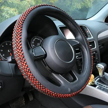 38cm Universal de Lemn Margele Rosii Volan Masina de Acoperire Anti-Alunecare Vara Direcție Huse pentru Toyota BMW VW