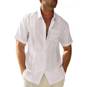Bărbați Vara Guayabera Cubanez Plaja Tricouri Casual cu Maneci Scurte Rochie-Camasa-Bluza de Moda de Top Respirabil T-shirt