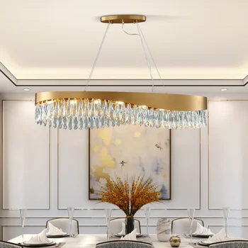 Candelabru Modern de Iluminat Oval LED Cristal Pandantiv Lampă de luat Masa Cameră de Lux de Aur de Interior Bucătărie Acasă Decor Agățat de Luciu