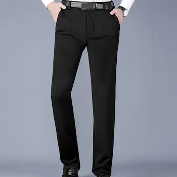 Culoare solidă pentru Bărbați Pantaloni de Poliester de Înaltă calitate pentru Bărbați Pantaloni de Versatil pentru Bărbați Pantaloni Casual, Buzunare Armat Elastic pentru Afaceri