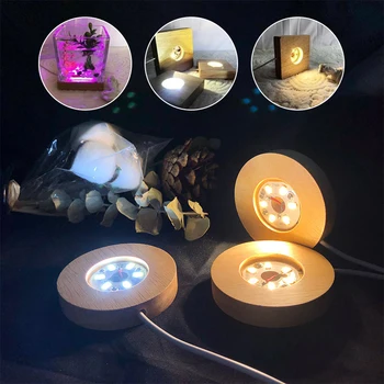 Din lemn de Lumină LED, Baza de Cristal de Sticlă, Rășină de Artă Ornament Lampa de Noapte Rotative, Display Stand