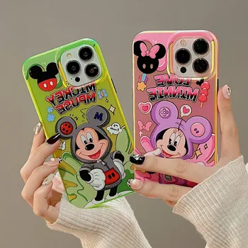 Disney Mickey Minnie Mouse Telefon Caz pentru iPhone 11 12 13 14 Pro Max rezistent la Șocuri cu Laser Complet Capacul din Spate de Desene animate Anime Drăguț Cuplu