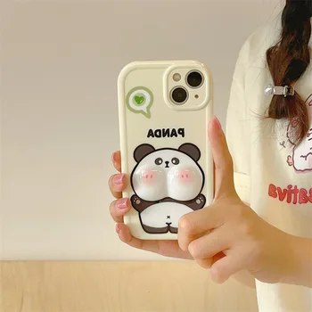 Drăguț IPhone Caz, Creativ Decompresie Vârf De Cuțit De Trei-Dimensional Panda Caz De Telefon Moale, Rezistent La Șocuri Cartoon All-Inclusive Caz