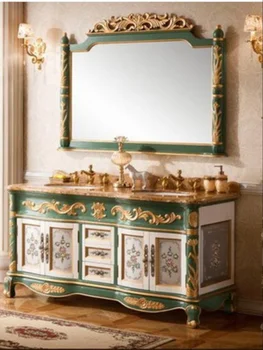 European de cabinet baie combinație de epocă din lemn masiv de cabinet baie pictat chiuveta dubla etaj chiuvetă dulap personalizat