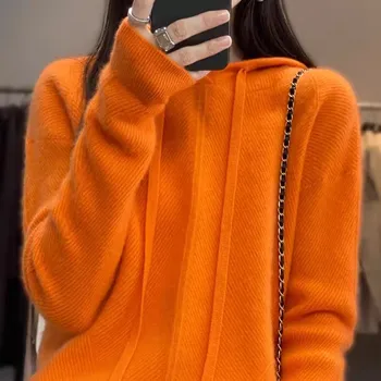 Femei Cordon Gluga Sweatershirt Cașmir Pulover Tricotate Pulover Violet Îngroșat Pulover Vrac Sacou Feminin Pulover