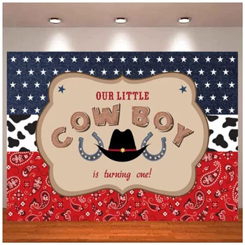Fotografie Fundal Cowboy Vest Decoratiuni Ziua De Nastere Micul Nostru Cow Boy Este De Cotitură Un Banner De Fundal Tort De Masă