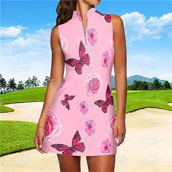 Golf fără mâneci vară de moda casual, floare fluture de imprimare de fitness respirabil cu uscare rapidă formare imbracaminte femei rochie
