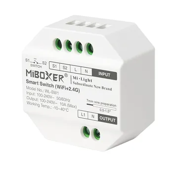 MiBoxer Wifi+2.4 G Smart Switch RF Împinge Dimmer WL-SW1 Controler cu LED-uri 100-240V App /Voce /Control de la Distanță