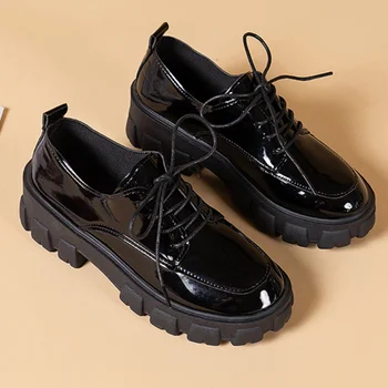 Mici Pantofi de Piele de sex Feminin 20203 Noi Toc Gros Retro Negru Pantofi de Lucru pentru Woemn Toamna cozonac Singur Scăzut Pantofi