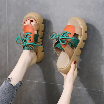 Moda Papuci pentru Femei 2023 Vara Noi Usoare Casual cu Talpă Retro Colorate Beach Sandale Romane pentru Femei