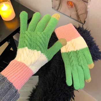 Moda Touch Ecran Mănuși Tricotate Pentru Femei De Iarnă Mănuși De Cald Mănuși De Echitatie Solid Pufos Mănuși De Lucru Y2k Harajuku Kawaii Manusi