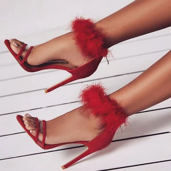 New Sosire Designer de Brand cu Toc Sandale Fete Tinere Dulce Roșu Bej Curea Glezna cu Blană Sandale Pantofi Transparente din PVC Curea Pompa