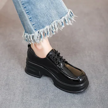 Pantofi Femei Apartamente Oxfords Stil Britanic Toamna Saboti Platforma De Deget De La Picior Pătrat Mocasini Cu Blana Casual Femei Adidași Rochie Din Piele P