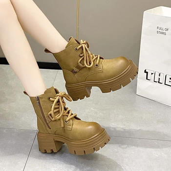 Pantofi pentru femei 2023 New Cross-legat Cizme pentru Femei de Moda de Partea Zipp Casual, Cizme pentru Femei de Vânzare la Cald Rotund Toe Mid-Calf Pantofi de sex Feminin