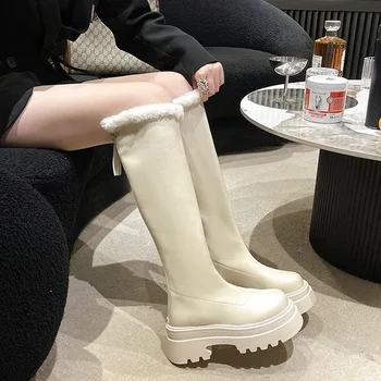 Pantofi pentru femei pe Vânzare 2023 cu Fermoar de Înaltă Calitate pentru Femei Cizme de Iarna Rotund Deget de la picior Solid Ține de Cald Mare Tub Indesata Toc Cizme de Moda