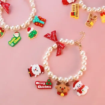Pet Puppy Bijuterii Perla Cravată Guler Pisoi Teddy Bear Câini Chihuahua Colier De Perle Crăciun Fericit Arc Lanț Accesorii