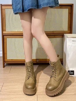 Runda Toe Boots pentru Femei Pantofi Platforma, Cizme-Femei Lolita Saboți cu Toc de Cauciuc 2023 Doamnelor Toamna Glezna PU Bază Retro Dantelă-U