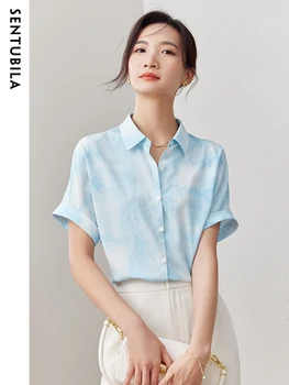 Sentubila Tie Dye Button Up Shirt pentru Femei 2023 Vara Guler Polo Maneca Scurta Bluza Gradient Print Pierde T-shirt 132C50740