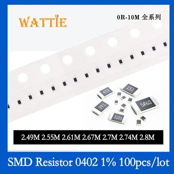 SMD Rezistor 0402 1% 2.49 M 2.55 M 2.61 M 2.67 M 2,7 M 2.74 M 2,8 M 100BUC/lot chip rezistențe 1/16W 1.0 mm*0.5 mm
