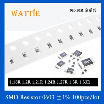 SMD Rezistor 0603 1% 1.18 R 1.2 R 1.21 R 1.24 R 1.27 R 1.3 R 1.33 R 100BUC/lot chip rezistențe 1/10W 1.6 mm*0.8 mm