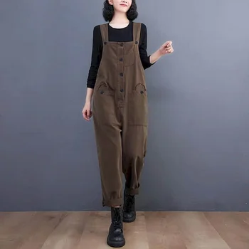 Solid Salopete pentru Femei Stil coreean Salopetă Casual Vintage Salopete Pantaloni Drepte haine de Lucru, Haine pentru Femei Salopete pentru Femei