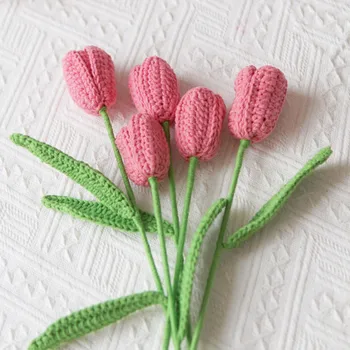 Terminat de Mână-tricotate din Fire de Croșetat Lalele Artificiale Buchet de Flori de ziua Îndrăgostiților Cadou de Ziua Mamei Decor Acasă