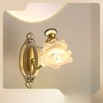 Tot de cupru franceză de lux de lumină lampă de perete retro camera de zi lampa de perete creative flori de sticlă lumină umbra lampă de noptieră dormitor