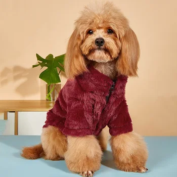 Trendy brand de haine pentru câini mici en-gros cat haine de toamna si iarna cald strat gros de pluș animale de companie de moda haine