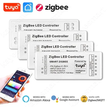 Tuya Zigbee RGB Benzi cu Led-uri Controler pentru o Singură Culoare RGB RGBW RGB+CCT Banda de LED-uri de Voce APP de Control de 12V LED Controller Alexa