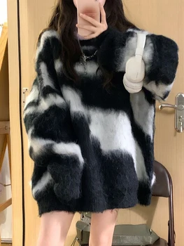 Zebră Dungi Pulover Femei Toamna Iarna Cu Maneca Lunga Pulover Tricotate De Sex Feminin Coreeană De Moda Culoare De Contrast Liber Casual Jumper
